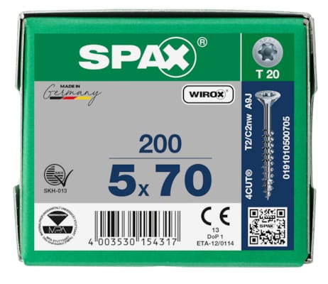 SPAX vis TX WIROX - 5x70 (boite 200 pces)