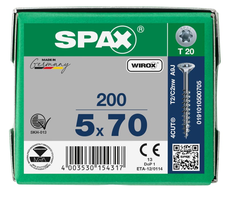 SPAX vis TX WIROX - 5x70 (boite 200 pces)