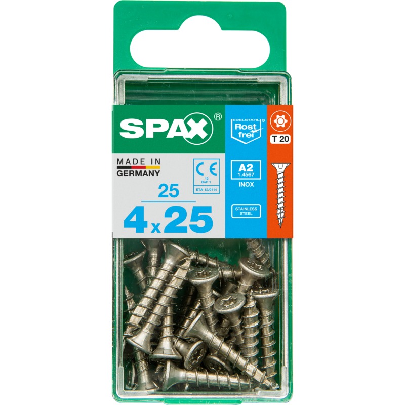 SPAX vis T-STAR+ A2 inox - 4x25 S (boite 25 pces)