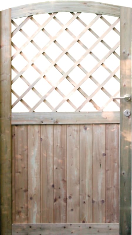 Porte de jardin en bois arrondie avec treillis 1m80 x 1m