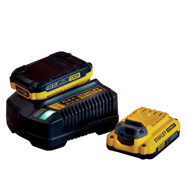 Stanley paquet de démarrage: 2x batteries 18V 2.0Ah + chargeur 2A