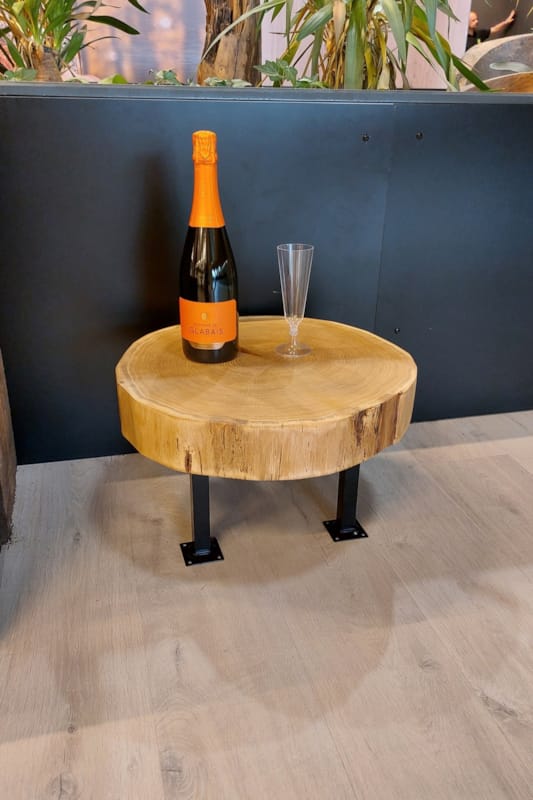 Plateau de table rond en chêne écorcé - Finition huilée - Diamètre 500-640 x 70 mm