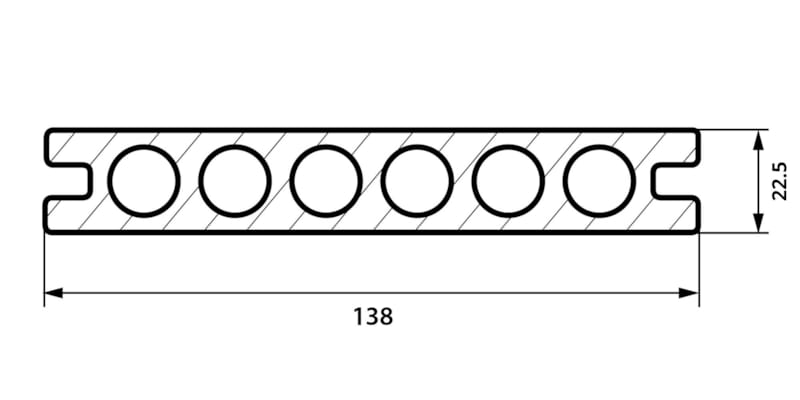 Terrasse Fiberdeck composite tubulaire 22,5 x 138 x 3000 mm - ipé creux