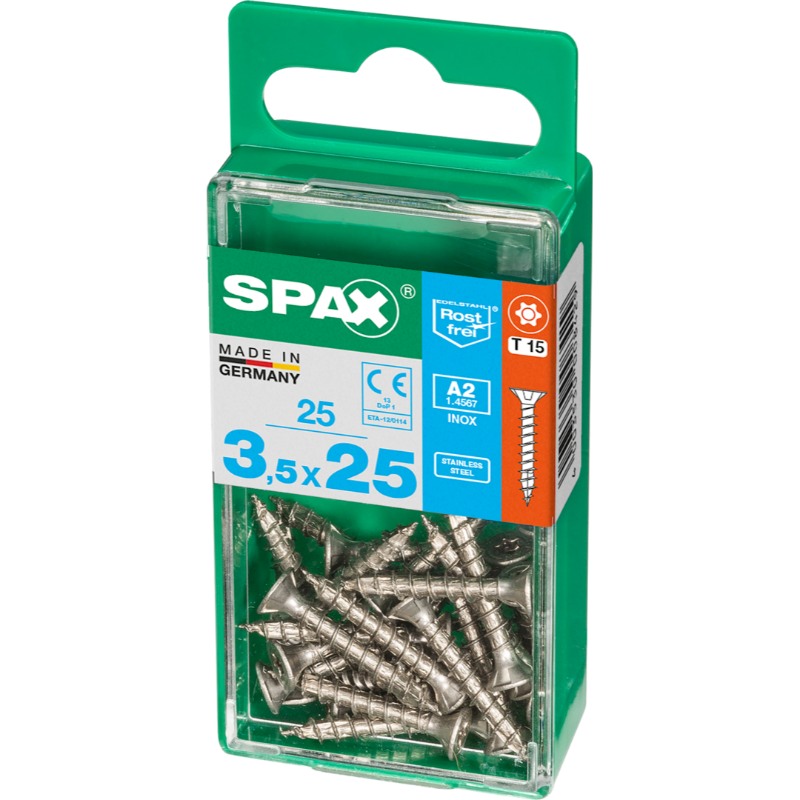 SPAX vis T-STAR+ A2 inox - 3,5x25 S (boite 25 pces)